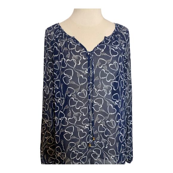 Charter Club blue heart print black long sleeves tunic size M - Picture 6 of 7